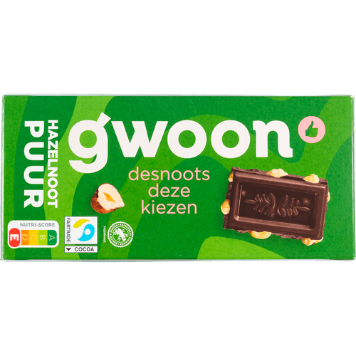 Foto van G'woon Chocoladereep puur hazelnoot op witte achtergrond