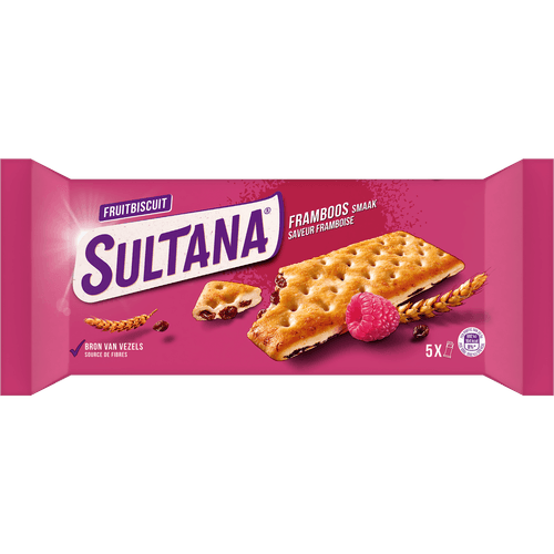 Foto van Sultana Fruitbiscuit framboos 5x 3st. op witte achtergrond