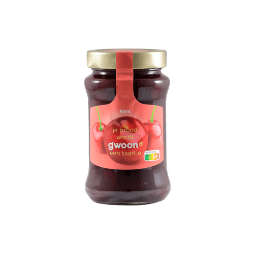 Foto van G'woon Jam extra kers op witte achtergrond