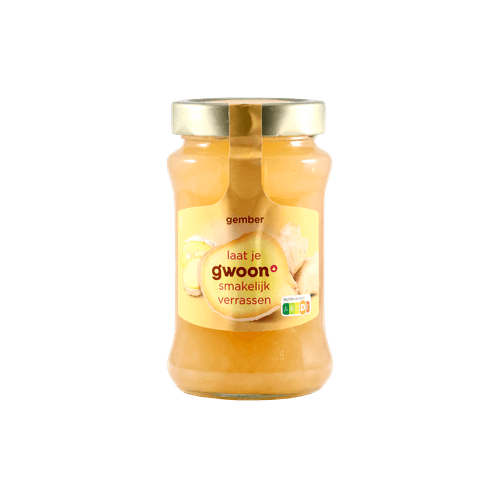 Foto van G'woon Jam extra gember op witte achtergrond