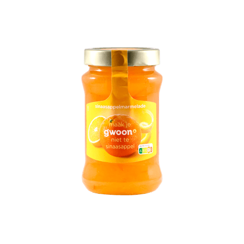 Foto van G'woon Jam extra sinaasappelmarmelade op witte achtergrond