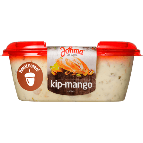 Foto van Johma Kip mango pistachenootje salade op witte achtergrond