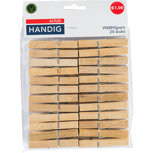 Foto van Altijd handig Wasknijper bamboe 24 stuks op witte achtergrond