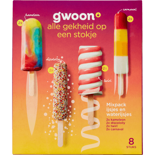 Foto van G'woon Ijsjes en waterijsjes mixpack 8 stuks op witte achtergrond