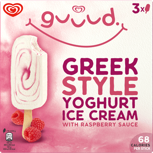 Foto van Ola Greek yoghurt raspberry stick 3 st. op witte achtergrond