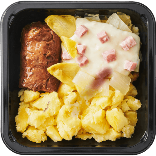 Foto van DekaMarkt Witlof ham kaas met rundervink op witte achtergrond