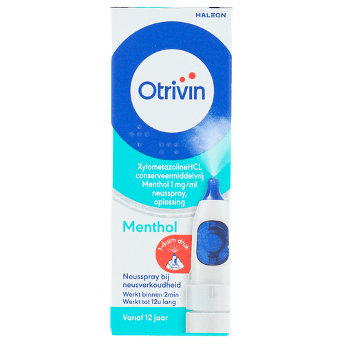 Foto van Otrivin Neusspray menthol 1 mg op witte achtergrond