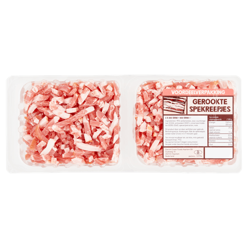 Foto van Vers en Voordelig Spekreepjes op witte achtergrond