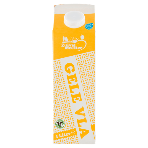 Foto van Zuivelmeester Gele vla op witte achtergrond