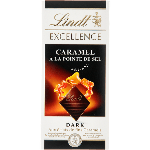Foto van Lindt Chocoladereep excellence caramel seasalt op witte achtergrond