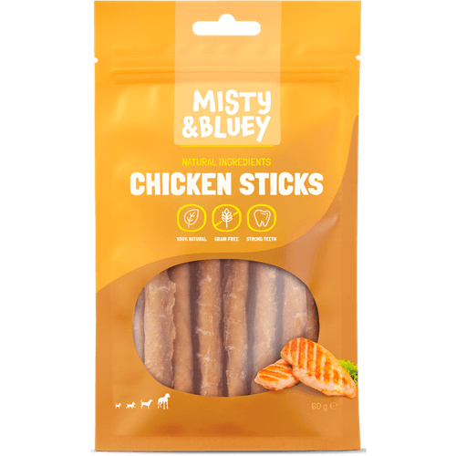 Foto van Misty & Bluey Hondensnacks chicken sticks 6 st. op witte achtergrond