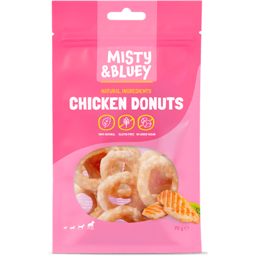 Foto van Misty & Bluey Hondensnacks chicken donuts op witte achtergrond