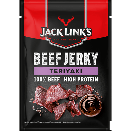 Foto van Jack Link's Beef jerky teriyaki op witte achtergrond