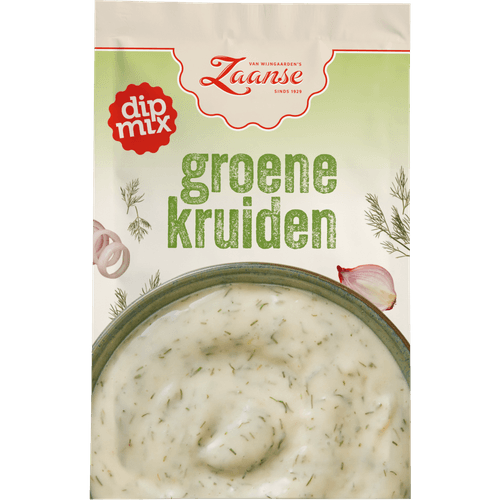 Foto van Van Wijngaarden's Zaanse dipmix groene kruiden op witte achtergrond