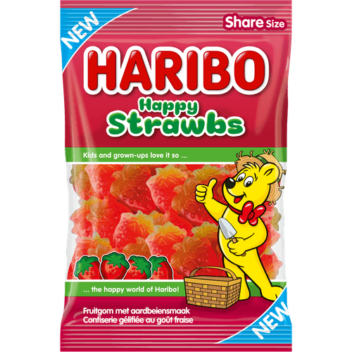 Foto van Haribo Happy strawbs op witte achtergrond
