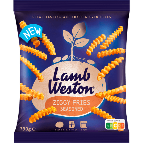 Foto van Lamb Weston Ziggy fries seasoned op witte achtergrond
