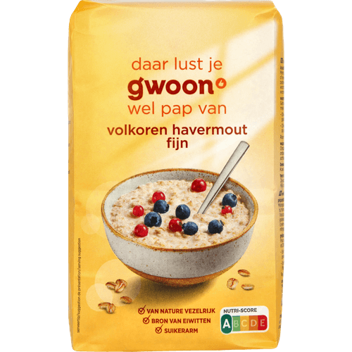 Foto van G'woon Havermout fijn op witte achtergrond