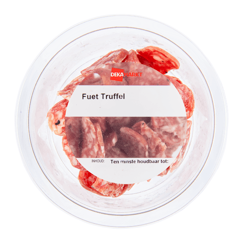 Foto van DekaMarkt Fuet truffel op witte achtergrond