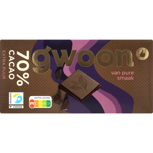 Foto van G'woon Chocoladereep extra puur 72% op witte achtergrond