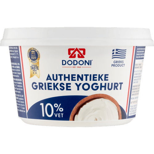 Foto van Dodoni Griekse yoghurt 10% op witte achtergrond