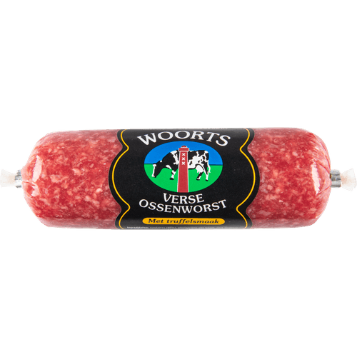 Foto van Woorts Ossenworst met truffelsmaak op witte achtergrond