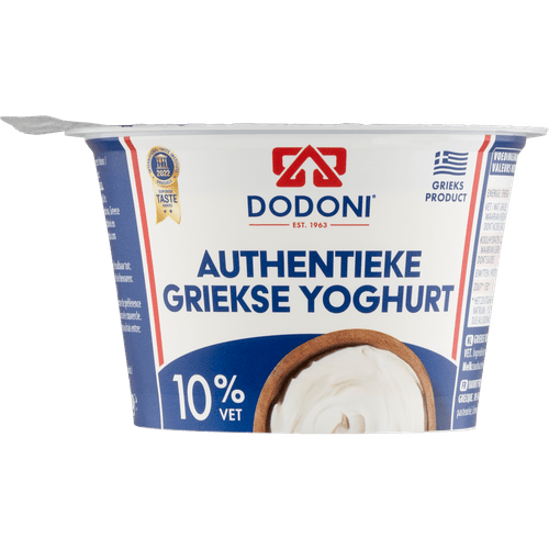 Foto van Dodoni Griekse yoghurt 10% op witte achtergrond