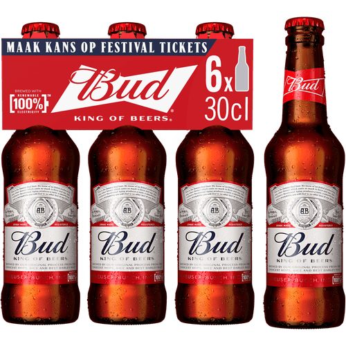 Foto van Bud Pilsener 6x30cl op witte achtergrond