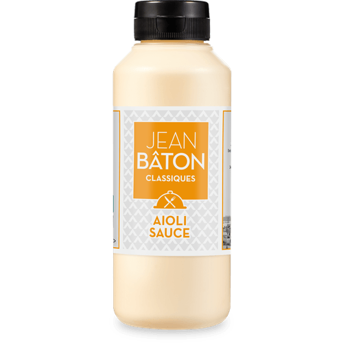Foto van Jean Bâton Aioli sauce op witte achtergrond