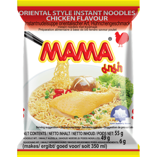 Foto van Mama Noodles kip op witte achtergrond