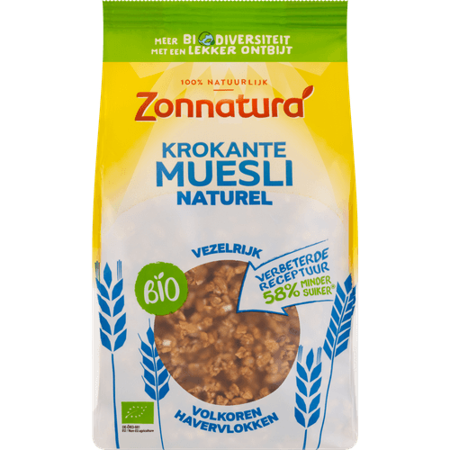 Foto van Zonnatura Krokante muesli naturel op witte achtergrond