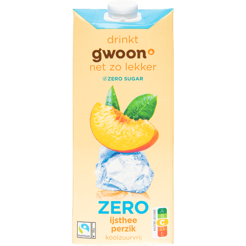 Foto van G'woon Ijsthee zero perzik op witte achtergrond