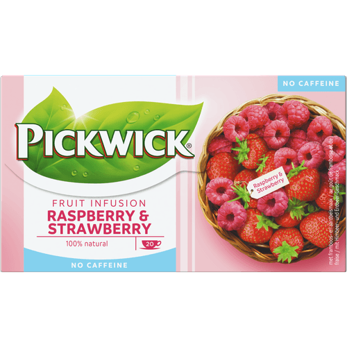 Foto van Pickwick Fruit infusion raspberry & strawberry 20 zakjes op witte achtergrond