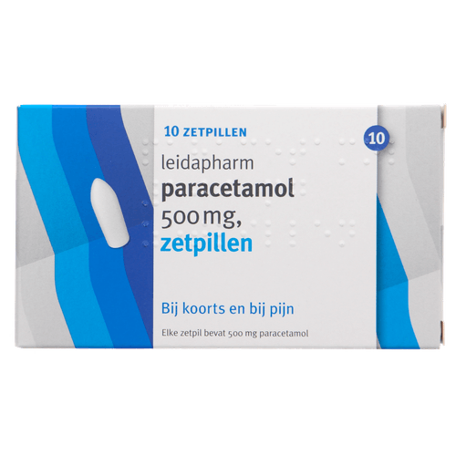 Foto van Leidapharm Zetpil paracetamol 500mg op witte achtergrond