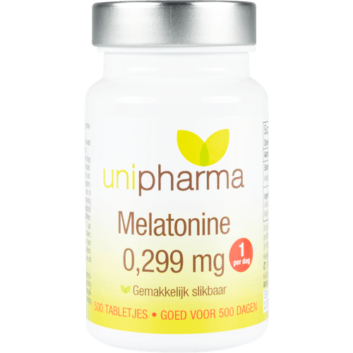 Foto van Unipharma Melatonine 0.29 mg 50 stuks op witte achtergrond