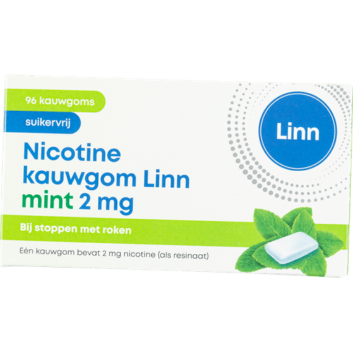 Foto van LINN Kauwgom mint 2mg op witte achtergrond