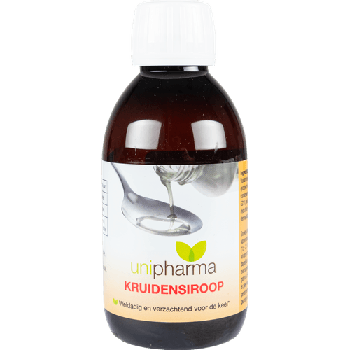 Foto van Unipharma Hoestsiroop kruiden den op witte achtergrond