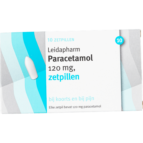 Foto van LEIDAPHARM Zetpil paracetamol 120mg op witte achtergrond