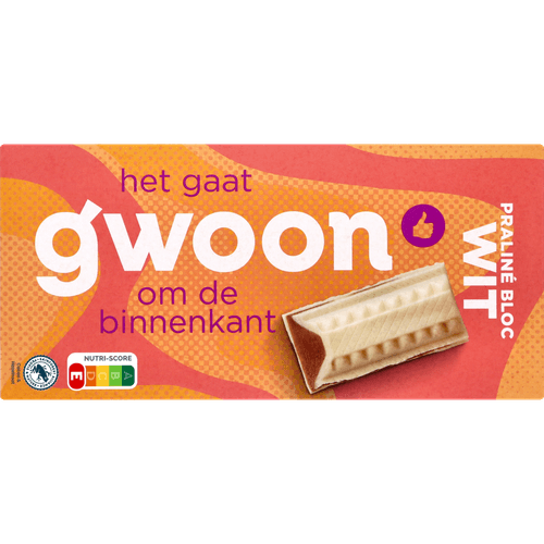 Foto van G'woon Chocoladereep praline wit op witte achtergrond
