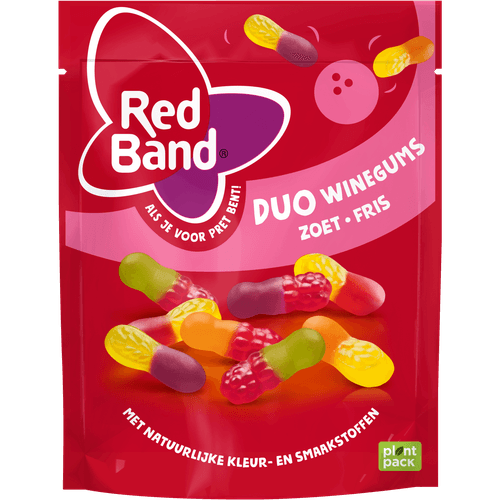 Foto van Red Band Duo winegums zoet fris op witte achtergrond