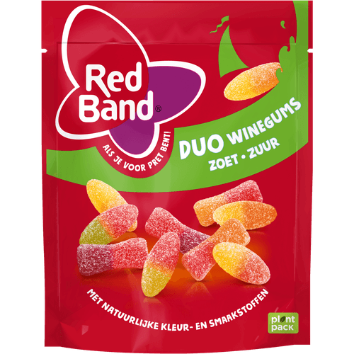 Foto van Red Band Duo winegums zoet zuur op witte achtergrond