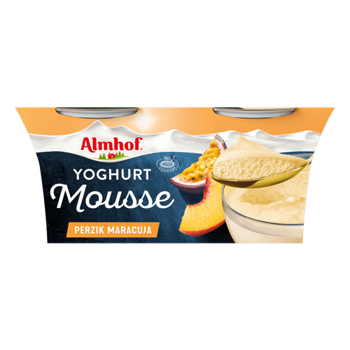 Foto van Almhof Yoghurt mousse perzik maracuja 2 st. op witte achtergrond