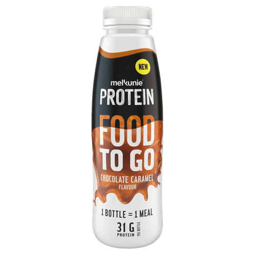 Foto van Melkunie Protein food to go chocolade karamel op witte achtergrond