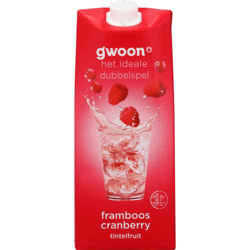 Foto van G'woon Tintelfruit framboos cranberry 1kcal op witte achtergrond