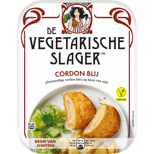 Foto van De Vegetarische Slager Cordon blij op witte achtergrond
