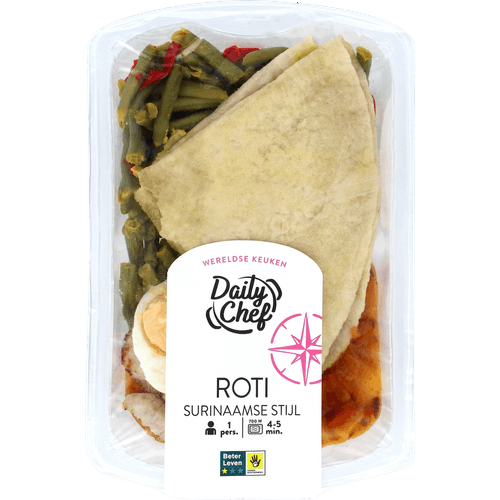 Foto van Daily Chef Surinaamse roti op witte achtergrond