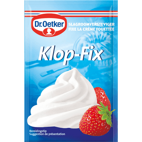 Foto van Dr. Oetker Klop-fix slagroomversteviger op witte achtergrond