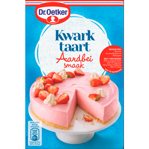 Foto van Dr. Oetker Kwarktaart aardbei op witte achtergrond
