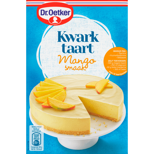 Foto van Dr. Oetker Kwarktaart mango op witte achtergrond