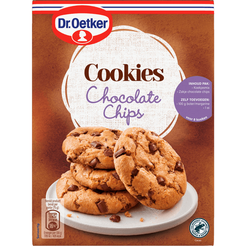 Foto van Dr. Oetker Chocolate chip cookies op witte achtergrond