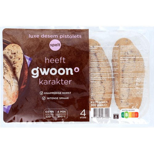 Foto van G'woon Pistolet spelt 4 stuks op witte achtergrond